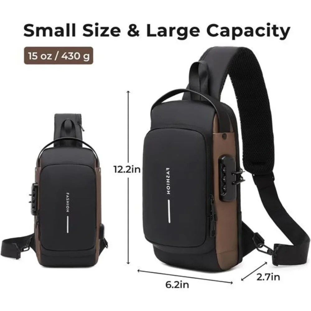 Sling Bag for Men Anti-theft Crossbody Bag PU Leather Crossbody Shoulder Bag‎
